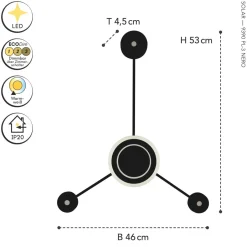 Eco-Light LED Wandlampe Aluminium dimmbar H:53 cm 3000 K Schwarz< Wohnzimmerlampen|Metall Lampen