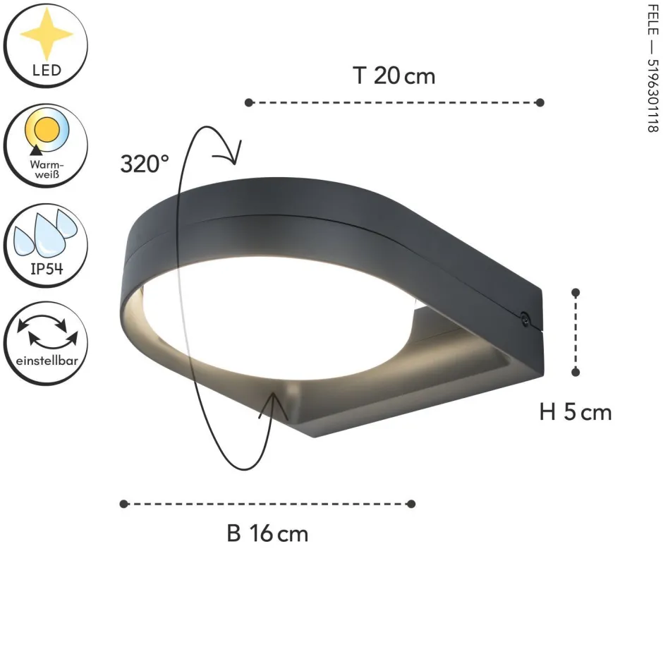 Eco-Light LED Wandlampe Anthrazit Aluminium IP54 B:16 cm blendarm< Metall Lampen|Led Außenleuchten