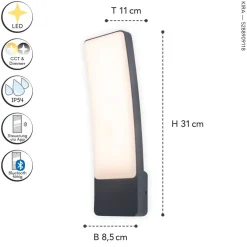 Eco-Light LED Wandlampe Anthrazit H:31,1 cm 1200 lm IP54 dimmbar< Metall Lampen|Led Außenleuchten