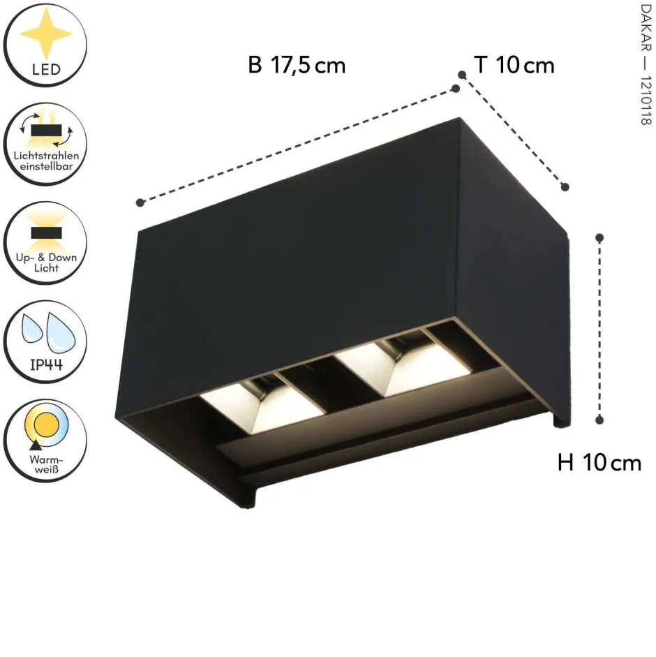 Led Außenleuchten|Fassadenstrahler*Eco-Light LED Wandlampe außen Aluminium Up Down IP54 B:17,3 cm