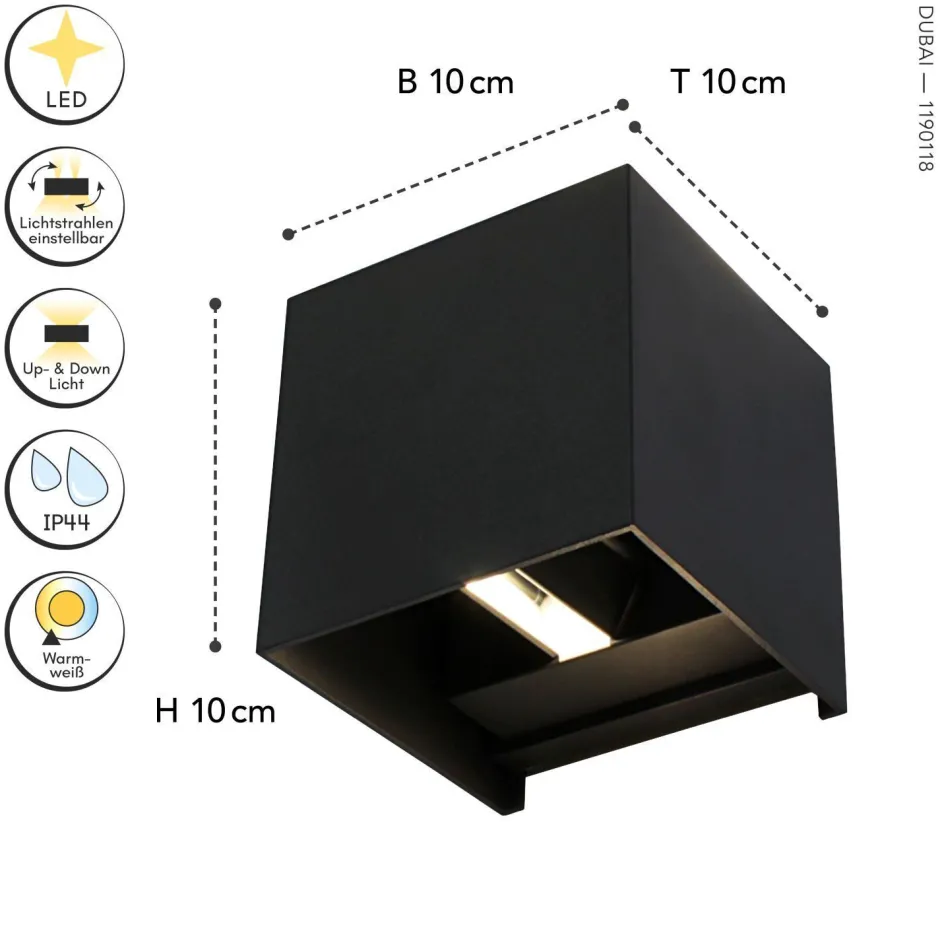 Eco-Light LED Wandlampe Außen Anthrazit Up Down IP54 3000 K 6 W< Metall Lampen|Led Außenleuchten