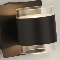 Led Lampen|Wandleuchten*Searchlight LED Wandlampe Bad Up Down Schalter IP44 Schwarz Klar 3000 K