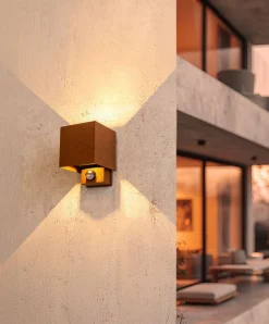 Metall Lampen|Led Außenleuchten*Eco-Light LED Wandlampe Bewegungssensor Rostbraun Up Down IP54