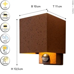 Metall Lampen|Led Außenleuchten*Eco-Light LED Wandlampe Bewegungssensor Rostbraun Up Down IP54