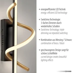 Led Lampen|Wandleuchten*Just Light LED Wandlampe Metall dimmbar 3000 K Schwarz Messing