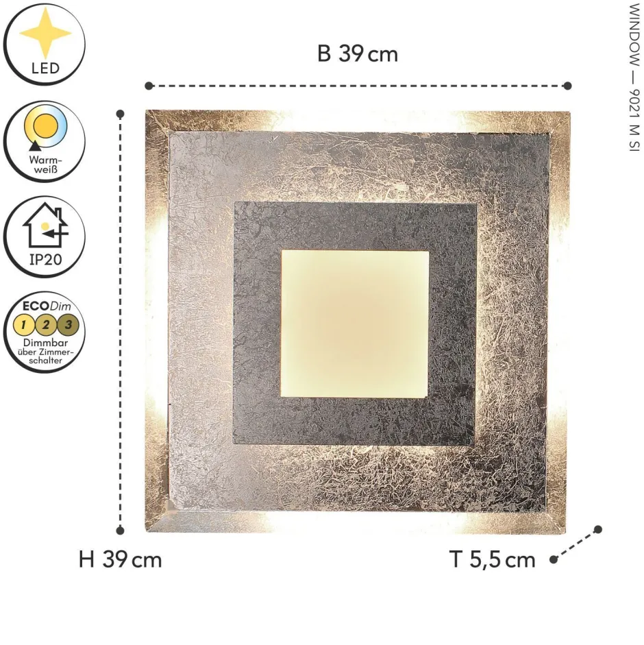 Wohnzimmerlampen|Metall Lampen*Eco-Light LED Wandlampe Metall Silber B:39 cm Wand Decke dimmbar