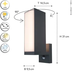 Eco-Light LED Wandlampe mit Bewegungsmelder IP54 14 W verstellbar< Metall Lampen|Led Außenleuchten