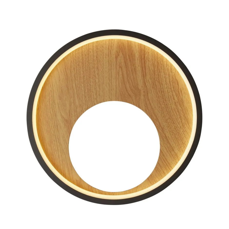 Searchlight LED Wandlampe rund Ø 30 cm Schwarz Braun 3000 K< Led Lampen|Wandleuchten