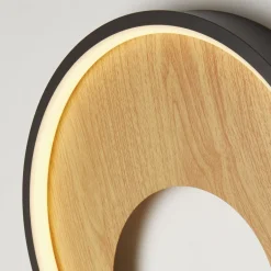 Searchlight LED Wandlampe rund Ø 30 cm Schwarz Braun 3000 K< Led Lampen|Wandleuchten