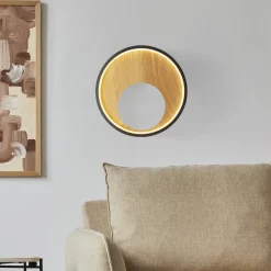 Searchlight LED Wandlampe rund Ø 30 cm Schwarz Braun 3000 K< Led Lampen|Wandleuchten