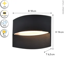 Metall Lampen|Led Außenleuchten*Eco-Light LED Wandlampe Schwarz Aluminium B:18 cm IP54 3000 K
