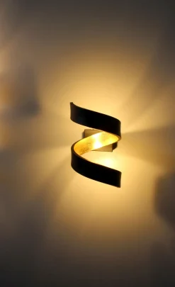 Wohnzimmerlampen|Metall Lampen*Eco-Light LED Wandlampe Spirale Schwarz Gold H:17 cm 3000 K 6 W