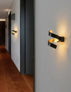 Wohnzimmerlampen|Metall Lampen*Eco-Light LED Wandlampe Spirale Schwarz Gold H:17 cm 3000 K 6 W