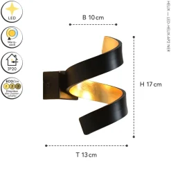 Wohnzimmerlampen|Metall Lampen*Eco-Light LED Wandlampe Spirale Schwarz Gold H:17 cm 3000 K 6 W