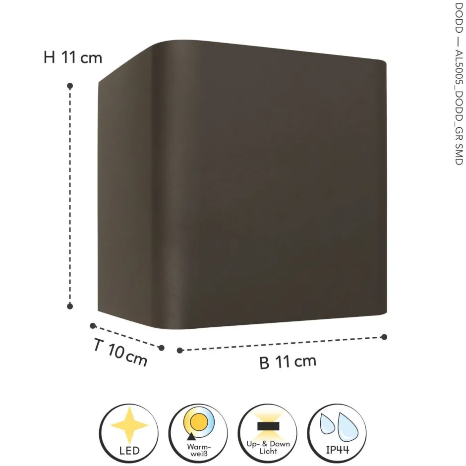 Eco-Light LED Wandlampe Up Down Aluminium IP44 3000 K Anthrazit< Metall Lampen|Led Außenleuchten