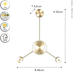 Eco-Light LED Wandleuchte Aluminium dimmbar H:53 cm 3000 K Gold< Wohnzimmerlampen|Metall Lampen