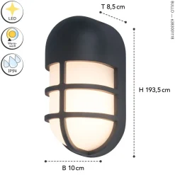 Metall Lampen|Feuchtraumleuchten*Eco-Light LED Wandleuchte Anthrazit Aluminium H:19,3 cm IP54 14 W