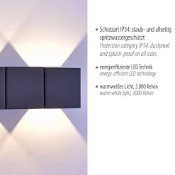 Paul Neuhaus LED Wandleuchte außen Aluminium IP54 22,5 cm Anthrazit< Feuchtraumleuchten|Badezimmer Lampe
