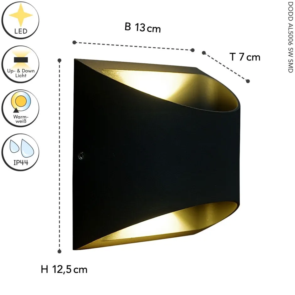 Metall Lampen|Led Außenleuchten*Eco-Light LED Wandleuchte Außen Aluminium IP44 B:13,1 cm Up Down