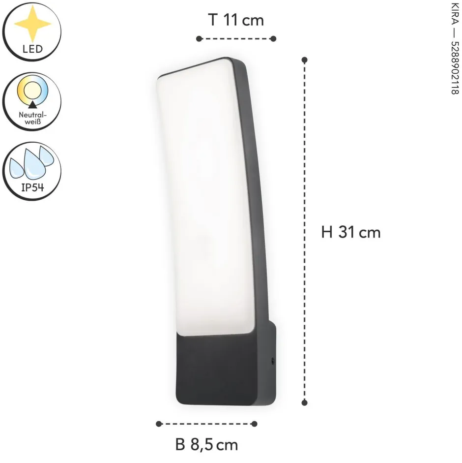 Metall Lampen|Led Außenleuchten*Eco-Light LED Wandleuchte Außen Aluminium H:31,1 cm 4000 K IP54