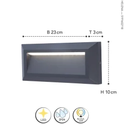 Metall Lampen|Led Außenleuchten*Eco-Light LED Wandleuchte Außen Aluminium Anthrazit IP54 B:23 cm
