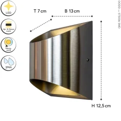 Metall Lampen|Led Außenleuchten*Eco-Light LED Wandleuchte Außen Edelstahl IP44 B:13,1 cm Up Down