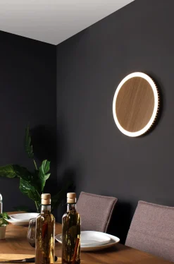 Wohnzimmerlampen|Metall Lampen*Eco-Light LED Wandleuchte Holz Schwarz rund Ø40 cm 3500 K dimmbar