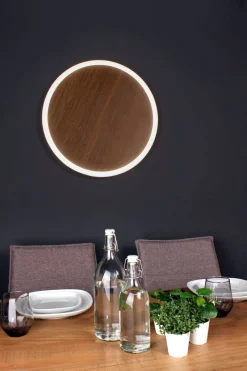 Wohnzimmerlampen|Metall Lampen*Eco-Light LED Wandleuchte Holz Schwarz rund Ø50 cm 3500 K dimmbar