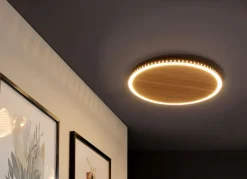 Wohnzimmerlampen|Metall Lampen*Eco-Light LED Wandleuchte Holz Schwarz rund Ø50 cm 3500 K dimmbar