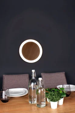 Wohnzimmerlampen|Metall Lampen*Eco-Light LED Wandleuchte Holz Schwarz rund Ø30 cm 3500 K dimmbar