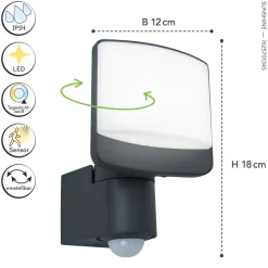 Led Außenleuchten|Außenwandleuchten*Eco-Light LED Wandleuchte Sensor H:18 cm IP44 5000 K flexibel