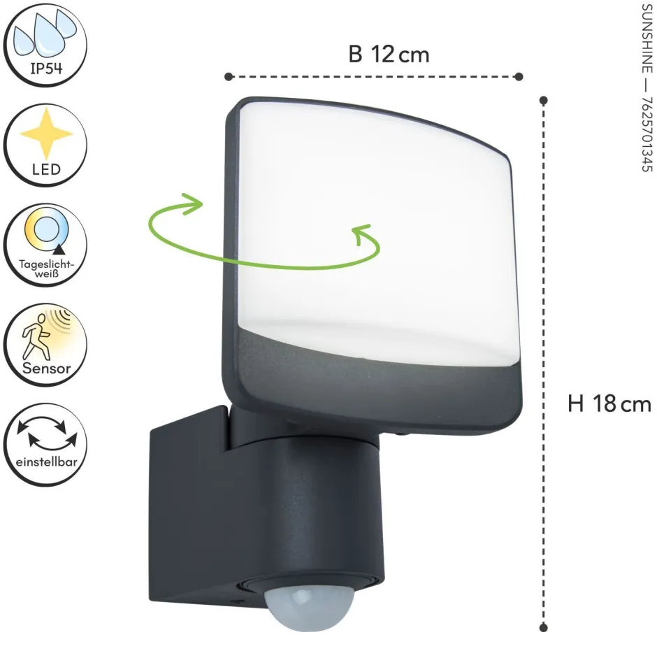 Led Außenleuchten|Außenwandleuchten*Eco-Light LED Wandleuchte Sensor H:18 cm IP44 5000 K flexibel