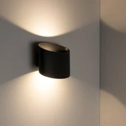 TK Lighting LED Wandspot Up Down Aluminium 10 W Ø17 cm IP54 Schwarz< Metall Lampen|Feuchtraumleuchten