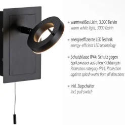 Paul Neuhaus LED Wandstrahler mit Zugschalter IP44 verstellbar 6 W< Wandleuchten|Flurlampen