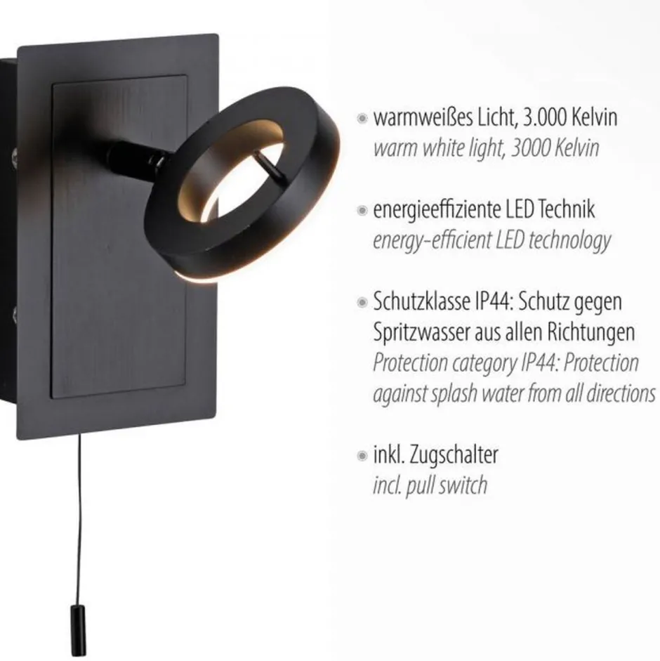 Paul Neuhaus LED Wandstrahler mit Zugschalter IP44 verstellbar 6 W< Wandleuchten|Flurlampen