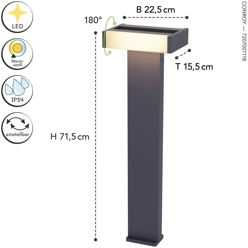 Metall Lampen|Wegeleuchten*Eco-Light LED Wegeleuchte Aluminium Anthrazit 71,5 cm IP44 3000 K