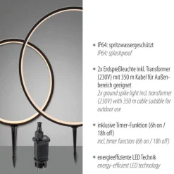 Metall Lampen|Designerlampen*Just Light LED Wegeleuchte mit Erdspieß 2er Set 66 cm IP65 Schwarz
