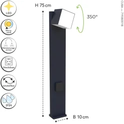Metall Lampen|Wegeleuchten*Eco-Light LED Wegeleuchte mit Steckdose IP54 3000 K verstellbar