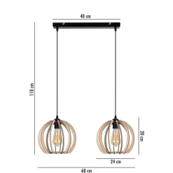 Belis Längliche Hängelampe Holz Metall E27 2-flammig L:60 cm< Hängelampen|Bürolampen