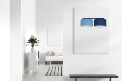 Belis Längliche Hängelampe Stoff Schwarz Blau E27 L:70 cm< Hängelampen|Bürolampen