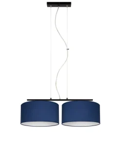 Wohnzimmerlampen|Stofflampen*Belis Längliche Hängeleuchte 2-flammig Stoff Schwarz Blau E27