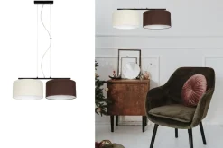 Belis Längliche Hängeleuchte 2-flammig Stoff Ecru Braun E27< Hängelampen|Bürolampen