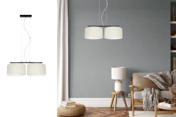 Belis Längliche Hängeleuchte 2-flammig Stoff Schwarz Ecru E27< Hängelampen|Bürolampen