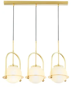 Hängelampen|Bürolampen*Jupiter Längliche Pendelleuchte E27 Glas Messing 3-flammig 66 cm