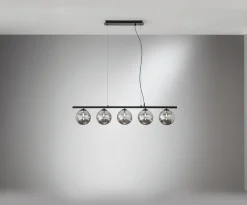 Hängelampen|Esszimmer Lampen*Eco-Light Längliche Pendelleuchte Schwarz Rauchgrau G9 100 cm