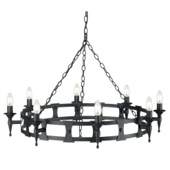 Hängelampen|Esszimmer Lampen*Elstead Lüster CAMELOT 7 Schwarz Ø90cm Design Lampe