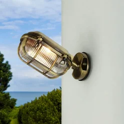 Lido Maritime Außenleuchte Messing geriffeltes Glas IP64 E27< Außenwandleuchten|Rustikale Lampen