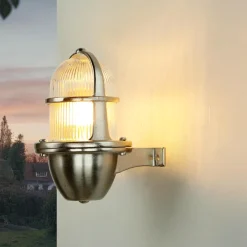Außenwandleuchten|Rustikale Lampen*Lido Massive Wandleuchte Außen in Nickel Messing Glas