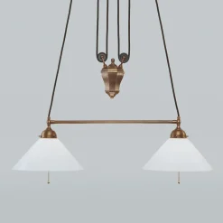 Wohnzimmerlampen|Metall Lampen*Berliner Messingleuchten Messing Hängeleuchte mit Zugpendel ED