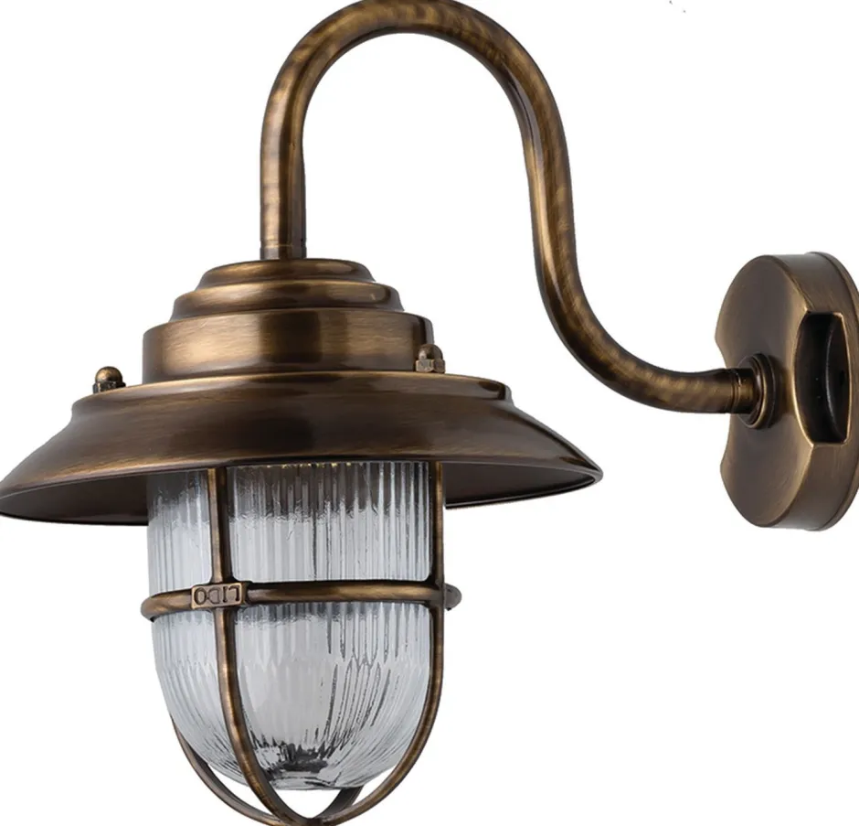Außenleuchten Antik|Außenleuchten Messing*Lido Messing Wandlampe IP64 Maritim außen wetterfest